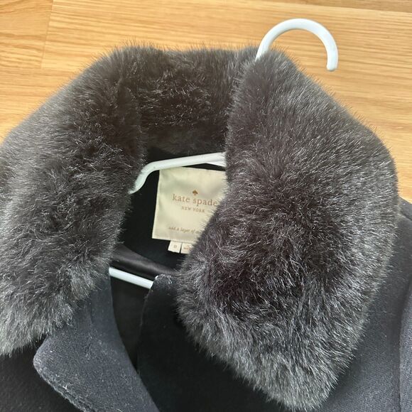 🖤 Kate Spade Black Velvet Trim Collar Coat – Size 0 - Picture 10 of 11